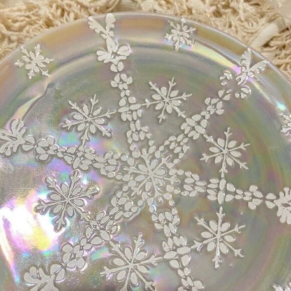 Anthropologie Astrid Snowflake Lustered Dessert Plate Beige NEW - Picture 5 of 6